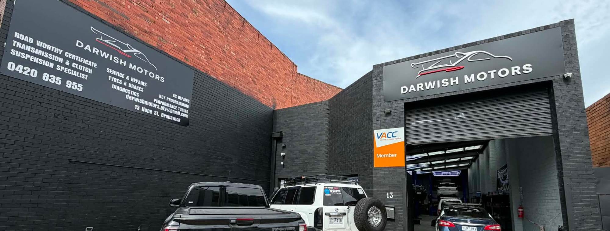 The Darwish Motors building at 13 Hope Street, Brunswick, seen from the street